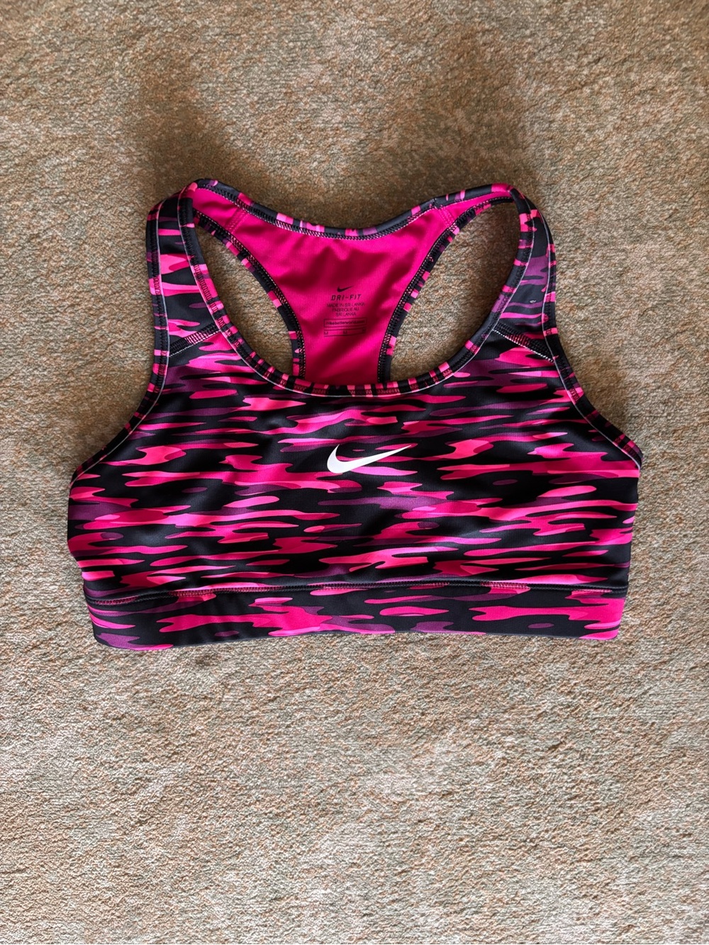 Nike Dri-FIT Pink Black Camo Sports Bra Medium
